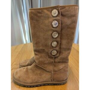 UGGS Women's Suede Snow Mid Calf Boots Brown Lined Insulated Sz 6 Nice!!